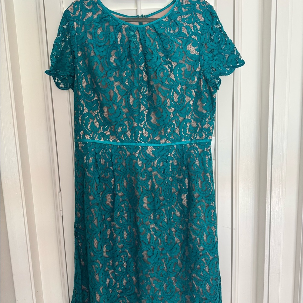 Adrianna Papell Teal Lace Midi Dress